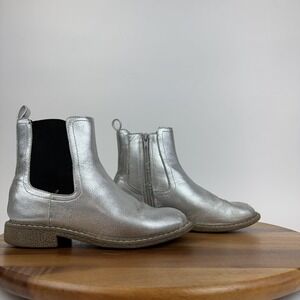 Big Kids Dolce‎ Vita Bueller Chelsea Silver Faux Leather Casual Boots Size 3 Y